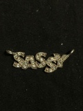 Marsala Designer Round Rhinestone Accented Sassy Motif 37x12mm Sterling Silver Pendant