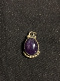 Oval 10x7mm Amethyst Cabochon Center Sterling Silver Pendant