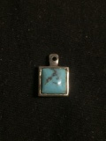 Square 11mm Turquoise Cabochon Center Sterling Silver Pendant