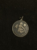 Round 19mm Diameter Antique Finished Cheerleader Design Sterling Silver Pendant