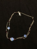 Round Briolette Faceted 6mm Opalite Bead Accented Triple Stranded 5in Long Sterling Silver Necklace