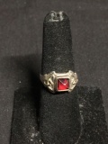 Square Triangular Faceted 5mm Garnet Center Celtic Knot Design Sterling Silver Ring Band