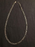 Figaro Link 5mm Wide 20in Long Sterling Silver Necklace - Broken Clasp