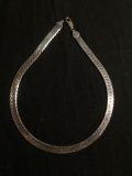 Heavy Gauge Herringbone Link 8mm Wide Italian Made Sterling Silver Necklace
