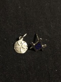 Lot of Two Sterling Silver Items, One Round 9mm Sand Dollar Charm & Enameled 10x10mm Mason Pin