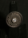 Round 28mm Handmade Bead Ball Decorated Top w/ Round 6mm CZ Center MCF Designer .999 Fine Silver