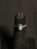 Rope Frame Detailed Oval 5x3mm Turquoise Cabochon Center Old Pawn Mexico Sterling Silver Ring Band