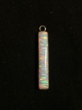 RL Designer 30x5.5mm Opal Cabochon Center Sterling Silver Drop Bar Pendant