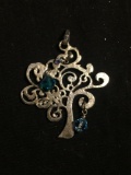 Triple Briolette Bead Accented Tree of Life Design 40x35mm Handmade Sterling Silver Pendant