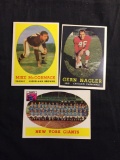 3 Card Lot of 1958 Topps Football Cards - #59, #60, #61 Vintage Football Cards