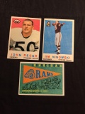 3 Card Lot of 1959 Topps Football Cards - #124, #125, #126 Vintage Football Cards