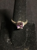 Emerald Cut Faceted 8x6 Ametrine Center w/ Twin Baguette Sides Sterling Silver Ring Band
