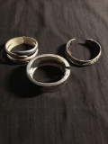 Lot of Three Various Size & Styl Silver-Tone Alloy Fashion Bracelets, Two Hinged Bangles & One