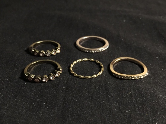 Lot of Five Gold-Tone Alloy Rhinestone Accented Bands