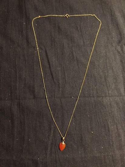 Heart Fashioned 13x9mm Agate Pendant w/ 12Kt Gold-Plated Bale and 22in Long Curb Link Chain