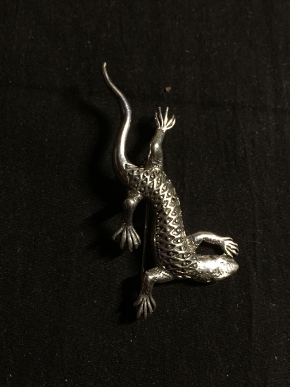 High Polished 60x30mm Detailed Sterling Silver Gecko Brooch
