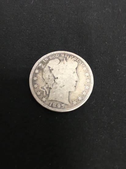1897 United States Barber Half Dollar - 90% Silver Coin - 0.361 ASW