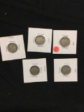 5 Count lot of Vintage Buffalo Nickels 1927-1937