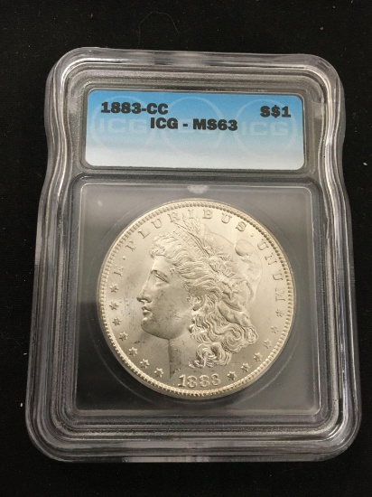 1883-CC United States Morgan Silver Dollar - Carson City - ICG MS 63 Graded