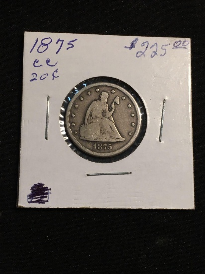 1875-CC United States 20 Cent Silver Coin - 90% Silver Coin - Carson City