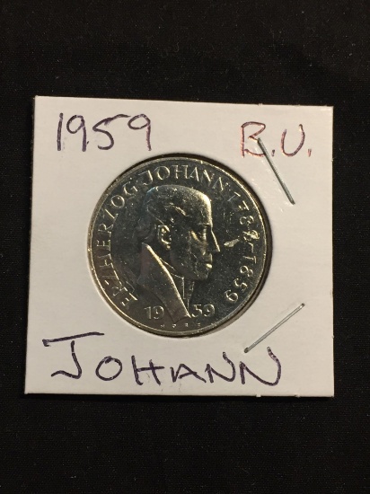 1959 Austria 25 Schilling Johann Silver Foreign Coin