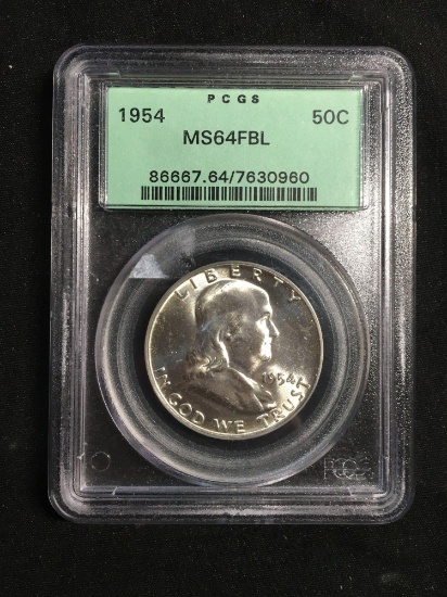 1954 United States Franklin Silver Half Dollar - PCGS Graded MS 64 FBL - Old Label - Nice