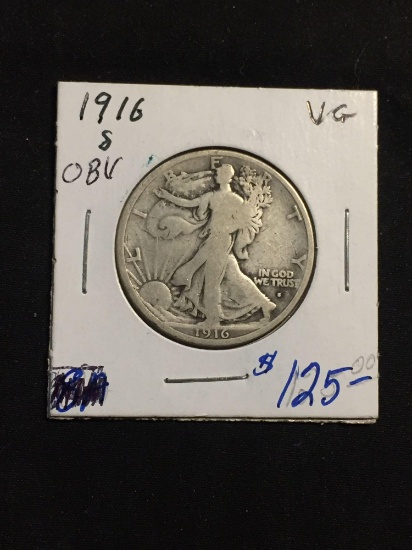 1916 United States Walking Liberty Silver Half Dollar - 90% Silver Coin