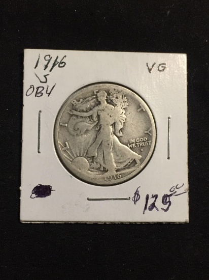 1916 United States Walking Liberty Silver Half Dollar - 90% Silver Coin