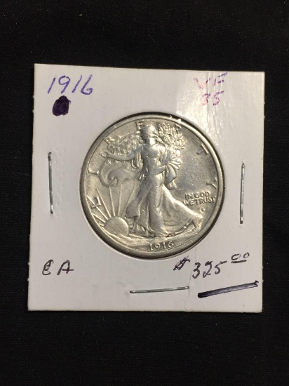 1916 United States Walking Liberty Silver Half Dollar - 90% Silver Coin