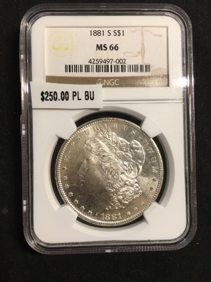 1881-S United States Morgan Silver Dollar - NGC Graded MS 66