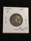 1920-D United States Standing Liberty Silver Quarter - 90% Silver Coin