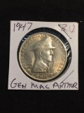 1947 Philippines 1 Peso Silver Foreign Coin - General MacArthur