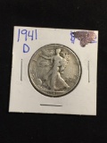 1941-D United States Walking Liberty Silver Half Dollar - 90% Silver Coin