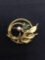 Sarah Covington Designer Round 38mm Leaf Motif Gold-Tone Fashion Brooch w/ Tumbled Jade & Pearl