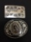 Lot of Two Nickel Silver Belt Buckles, One Oval 3.5x2.5 in w/ Jasper Center & Rectangular 3.25x2 in