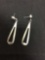 High Polished Teardrop Shaped 40x10mm Signed Designer Pair of Sterling Silver Drop Earrings