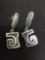 Broken Edge Lapis Inlaid Old Pawn Mexico Tribal Design 45mm Long x 15mm Wide Pair of Sterling Silver