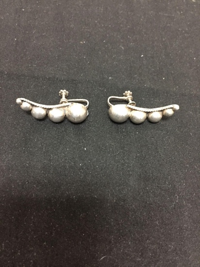 Crescent Shaped Graduating Bead Ball Detailed 32mm Long 12mm Wide Mexican Made Pair of Sterling