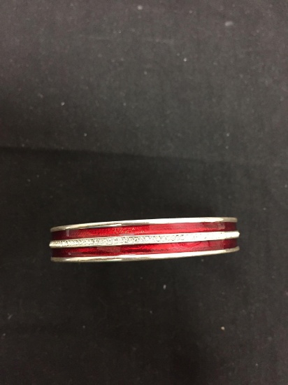 Tommy Hilfiger Designer 11mm Wide 3in Diameter Red Enameled & Rhinestone Accented Fashion Bangle
