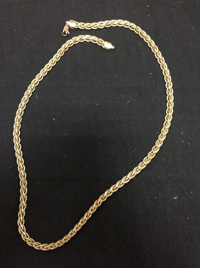 High Polished & Rope Detailed Braided Link 6mm Wide 24in Long 14Kt Gold-Plated Necklace