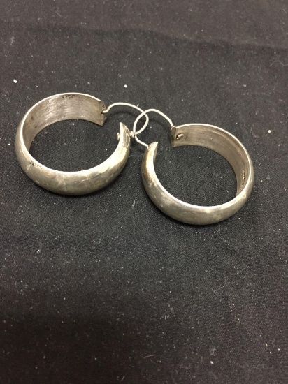 Mexican Made Round Finish 34mm Diameter 10mm Wide High Polished Pair of Sterling Silver Hoop