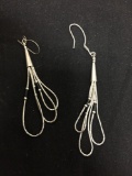Hand-Strung Sterling Silver & Onyx Beaded 2.5in Long Pair of Old Pawn Mexico Sterling Silver