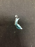 Blue Enameled 30mm Long 15mm Wide Sterling Silver Dolphin Pendant w/ Pearl Accent