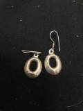 Oval Shaped 24x15x3mm Pair of Sterling Silver Shepard's Hook Earrings