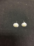 Round Faceted White & Yellow CZ Cluster Design Round 10mm Diameter Pair of Sterling Silver Stud