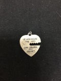 Heart & Key Motif 23x22mm Detailed Sterling Silver Pendant
