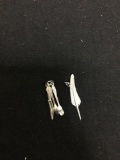 Lot of Two Sterling Silver Charms, One Native American Feather Style 30mm Long & Set of Cutlery 22mm