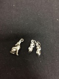 Lot of Two Sterling Silver Charms, One Howling Wolf 20mm Long & Pair of Ballerina Slippers