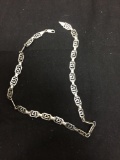 Greek Key Design Link 7mm Wide 16in Long High Polished Sterling Silver Necklace