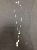 Elegant 20in Long Sterling Silver Necklace w/ Triple Pearl Accented Graduating Drops